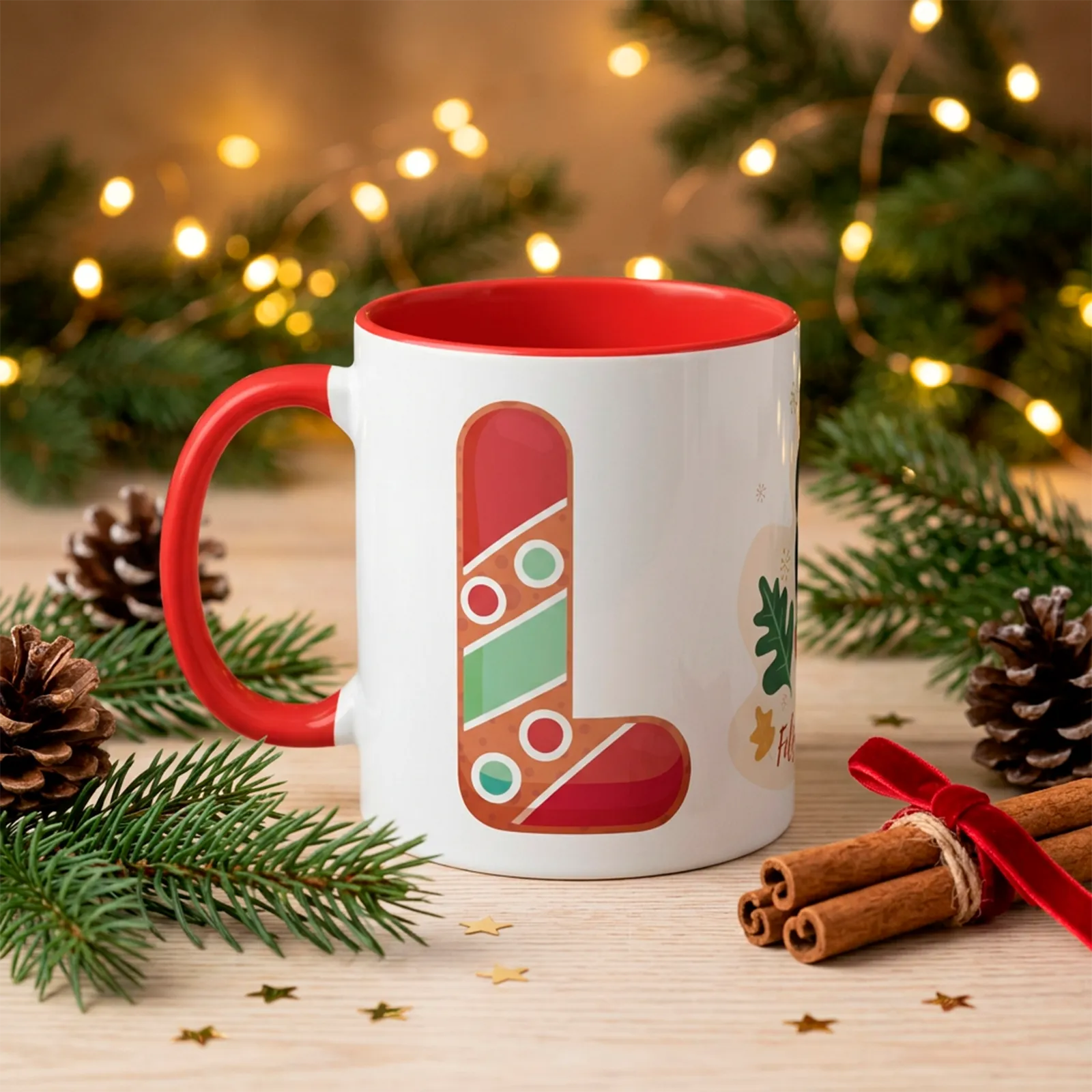Taza navideña personalizada con inicial de galleta - Imagen 3