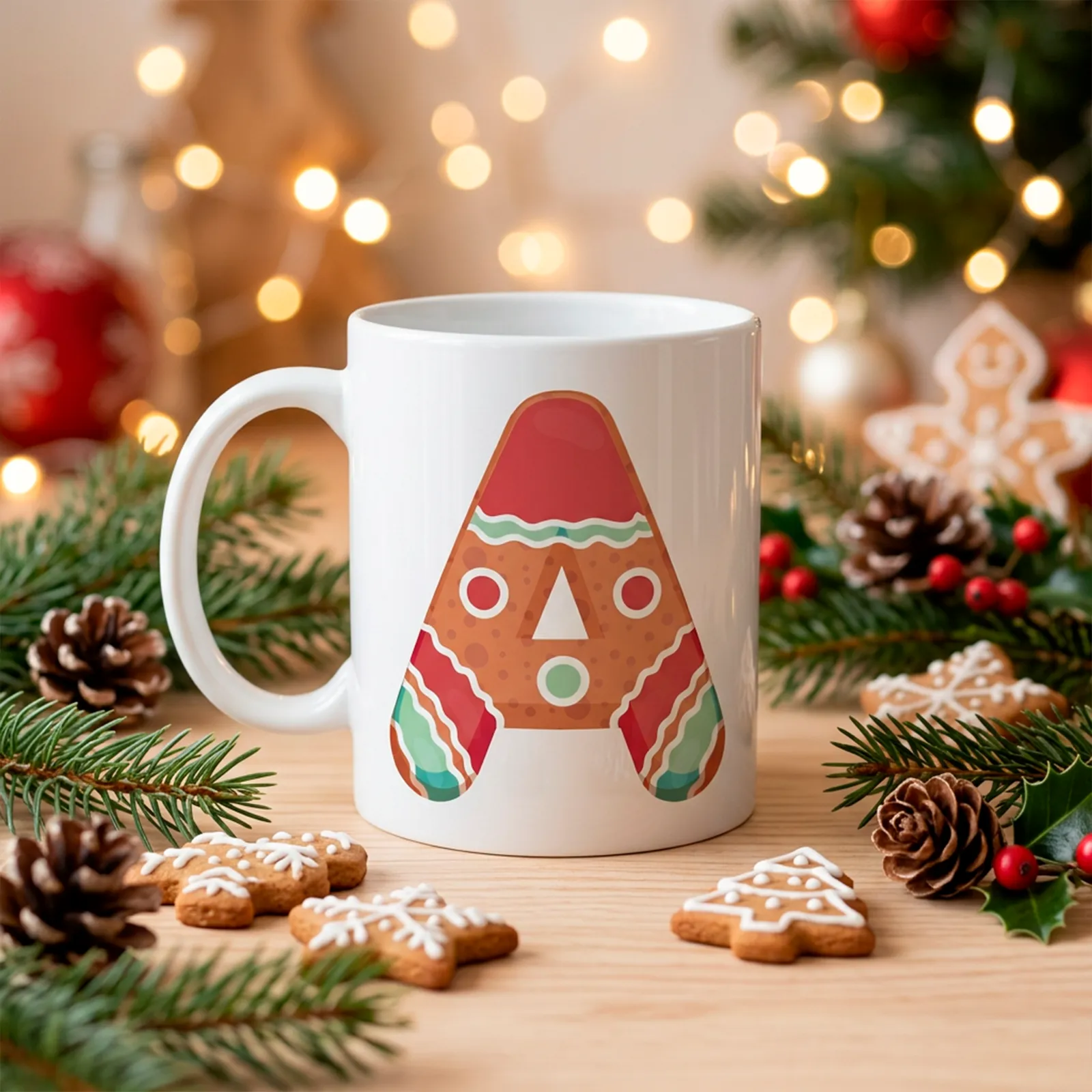 Taza navideña personalizada con inicial de galleta - Imagen 2