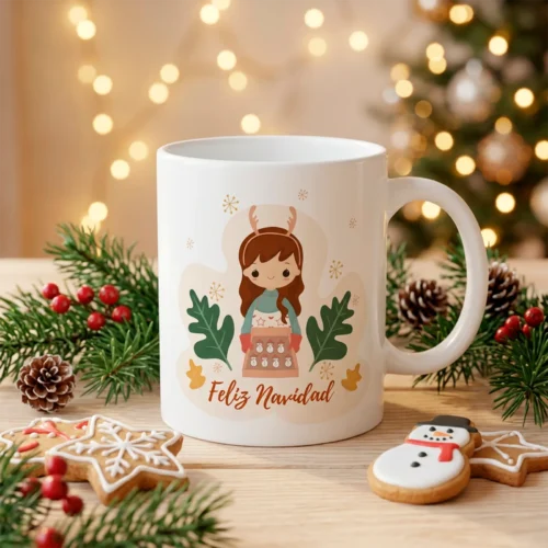 Taza navideña personalizada con inicial de galleta