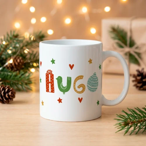 Taza navideña personalizada con nombre divertido