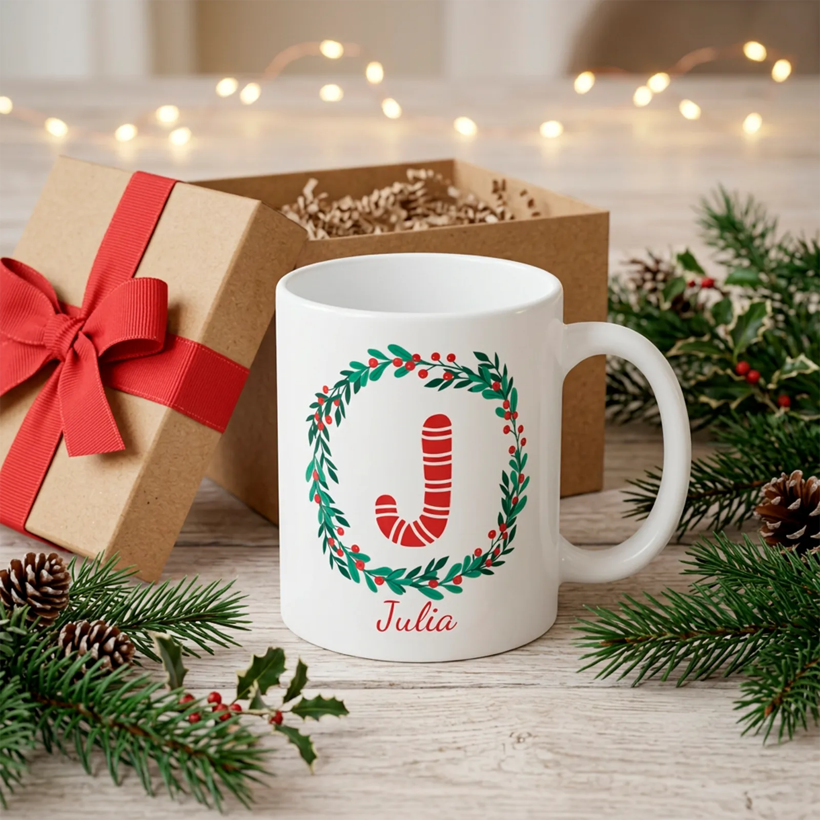 Taza de Navidad personalizada con inicial y nombre - Imagen 2