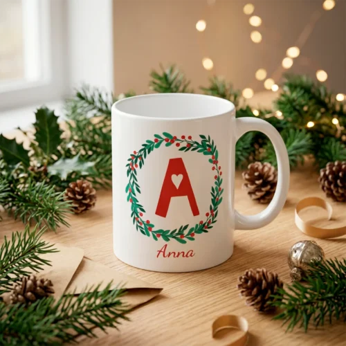 Taza de Navidad personalizada con inicial y nombre