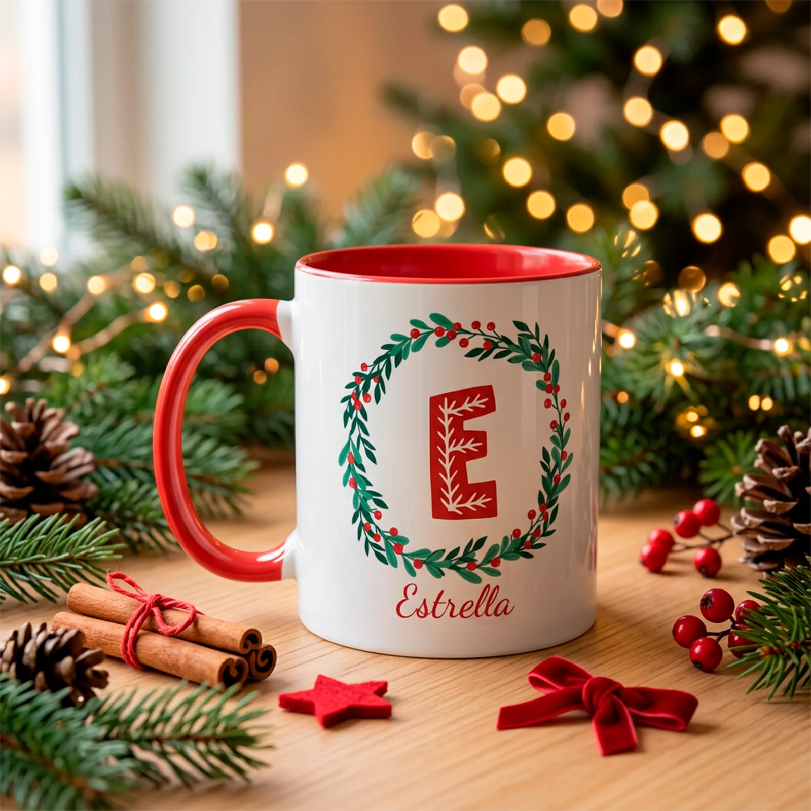 Taza de Navidad personalizada con inicial y nombre - Imagen 4