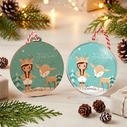 Adorno navideño personalizado con niña reno y nombre