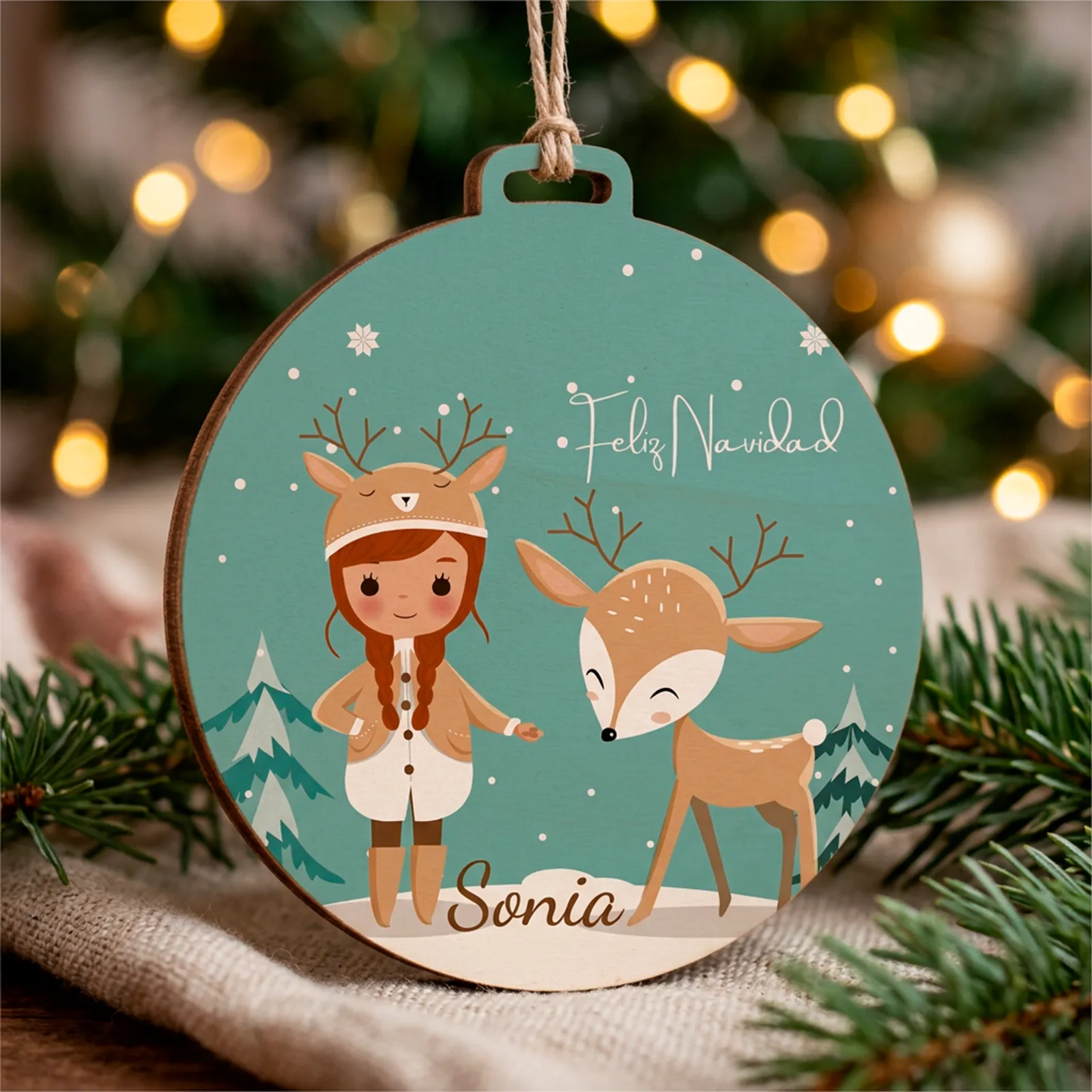 Adorno navideño personalizado con niña reno y nombre - Imagen 5