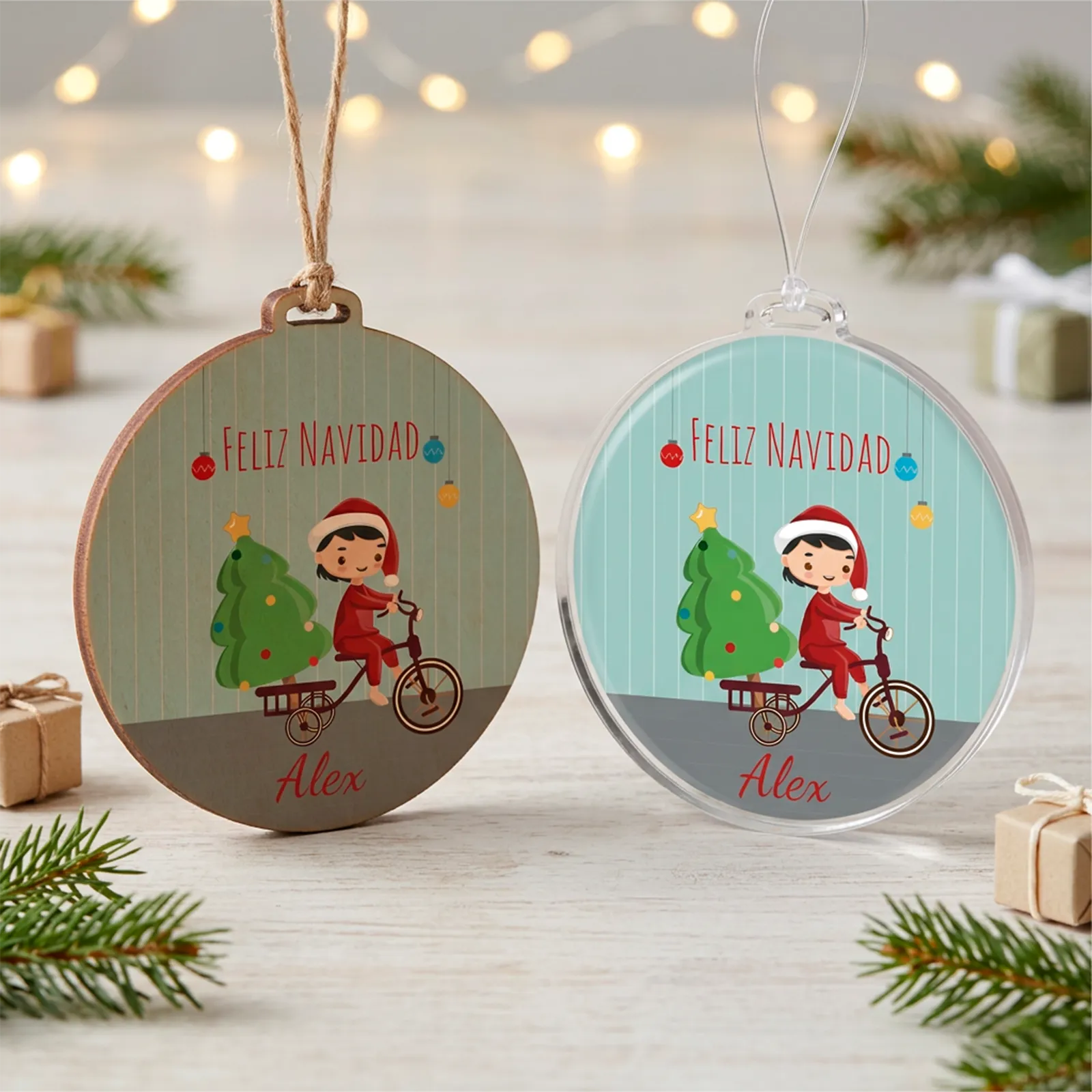 Adorno navideño personalizado con niño o niña en bici - Imagen 5