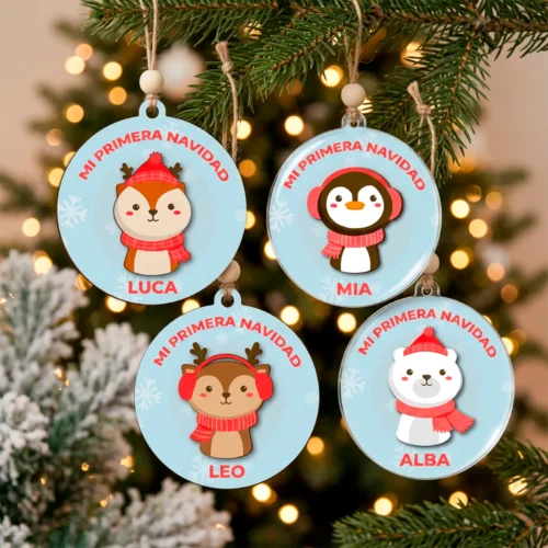 Adorno Mi primera Navidad personalizado con animalito y nombre