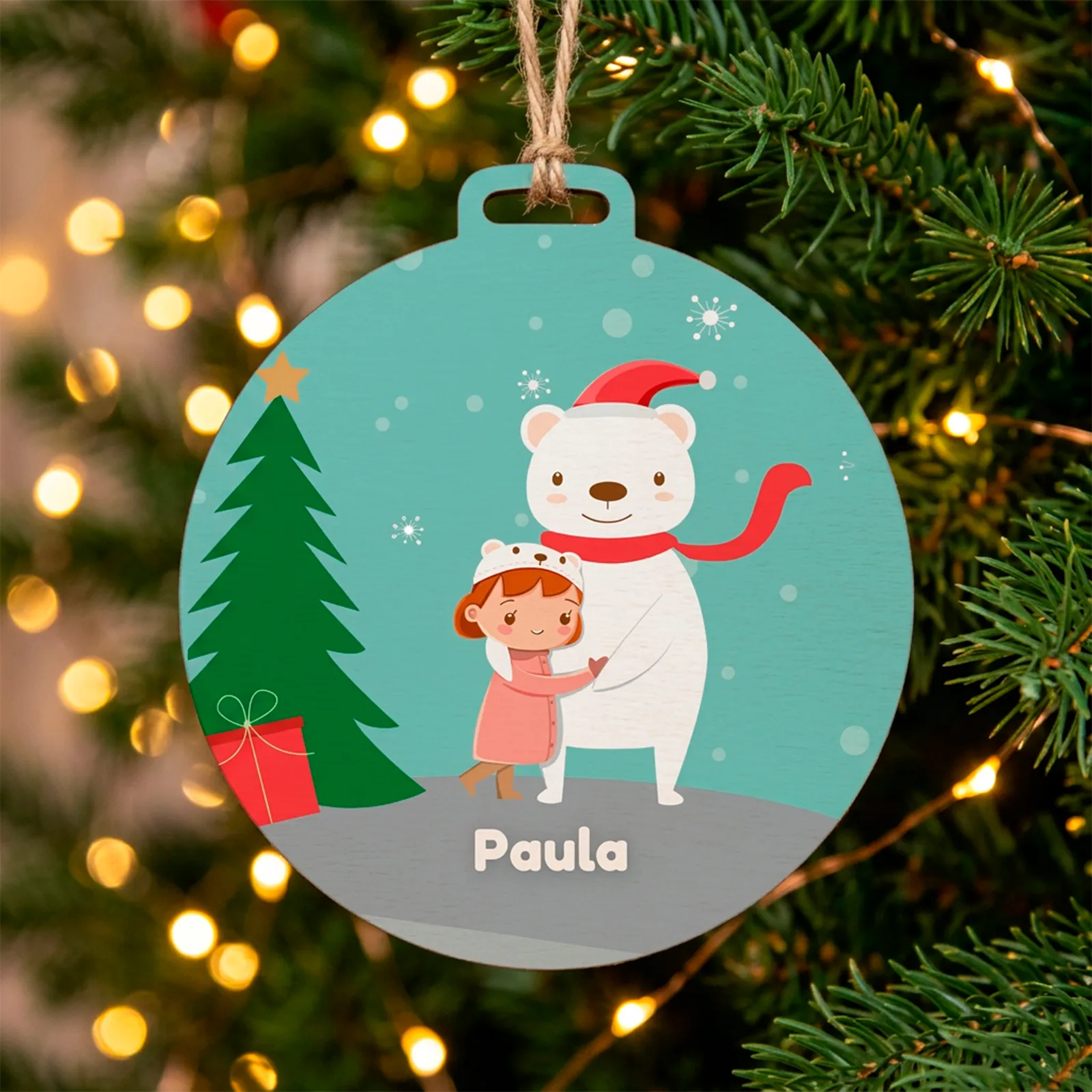 Adorno navideño personalizado con niña y oso polar - Imagen 2