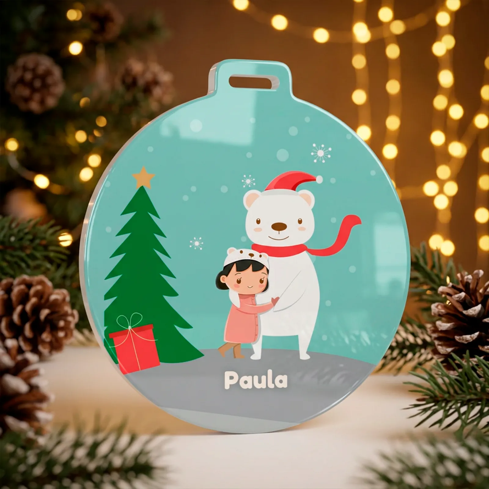 Adorno navideño personalizado con niña y oso polar - Imagen 3