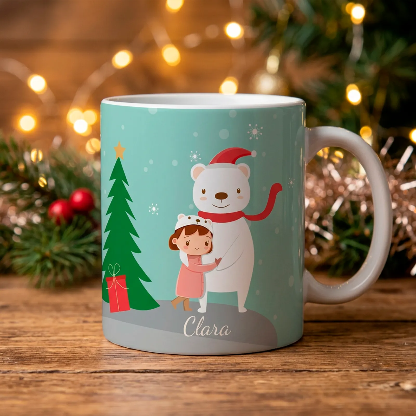 Taza de Navidad personalizada con niña y oso polar - Imagen 4