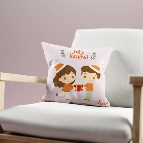 Cojín navideño personalizado de pareja – con nombres y colores de pelo