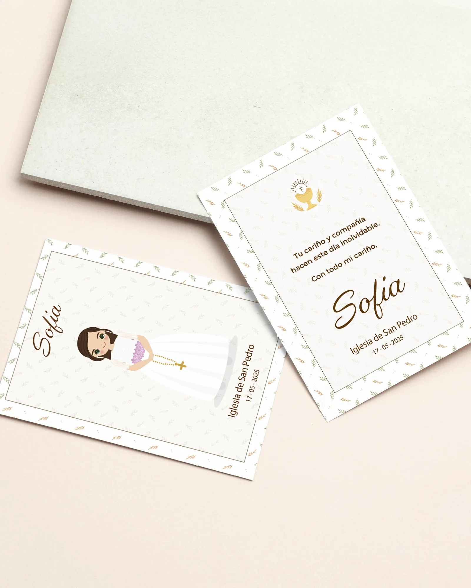 Recordatorio de primera comunión personalizado estilo elegancia natural para niña