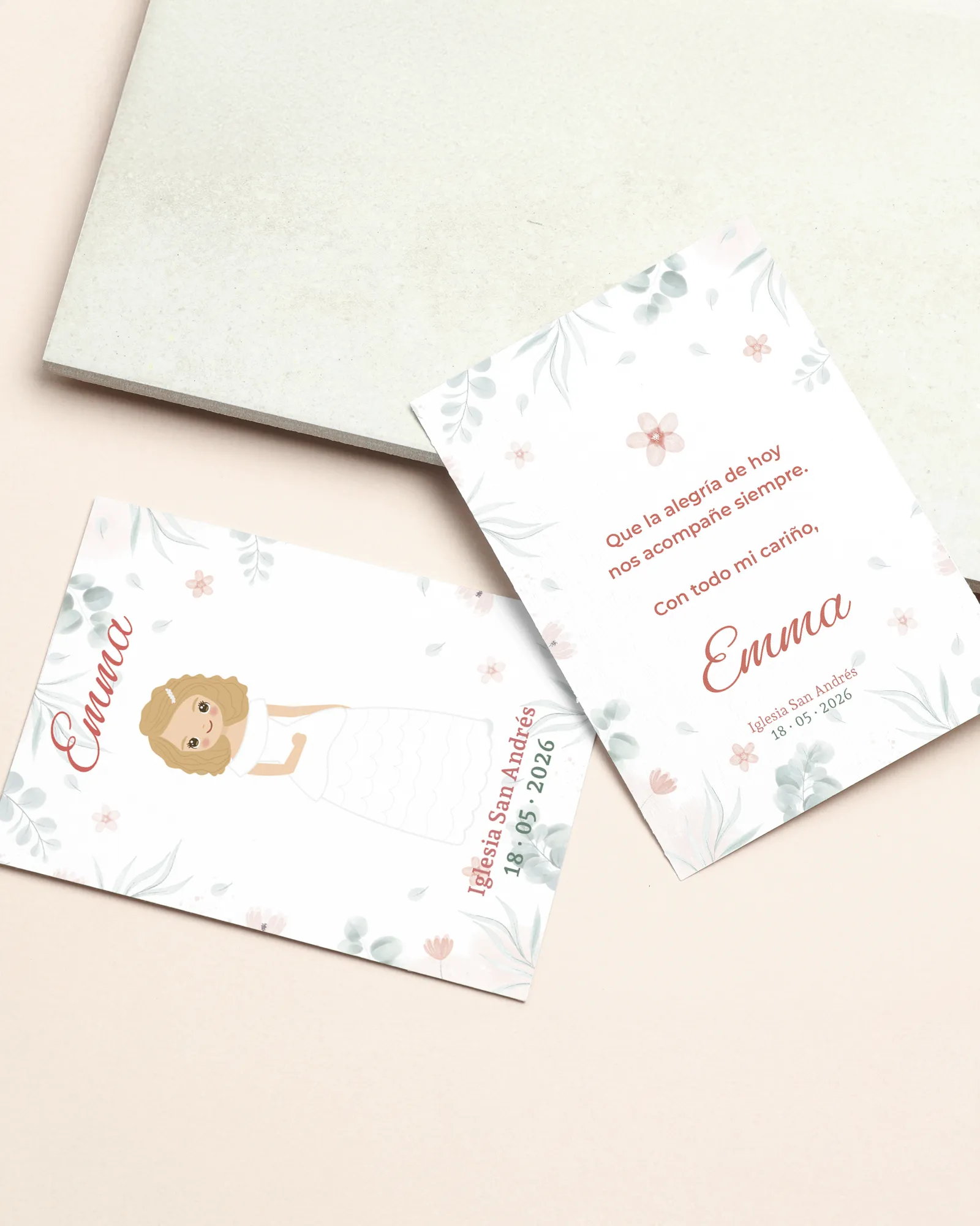 Recordatorio de primera comunión personalizado estilo rizos soñadores para niña