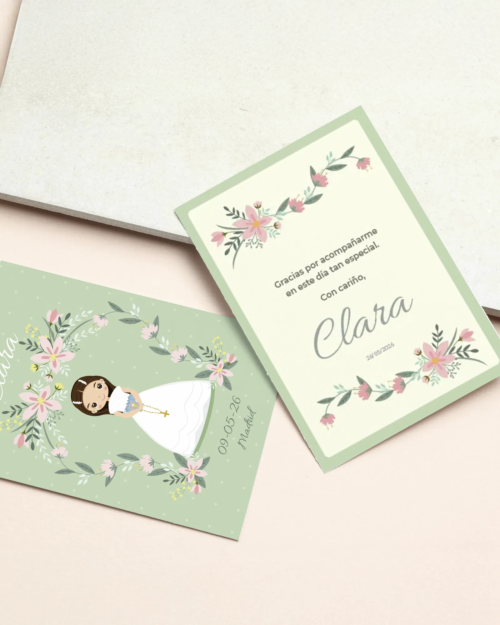 Recordatorio de primera comunión personalizado estilo clásica elegante para niña