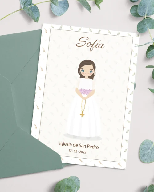 Recordatorio de Primera Comunión personalizado – Modelo Elegancia Natural