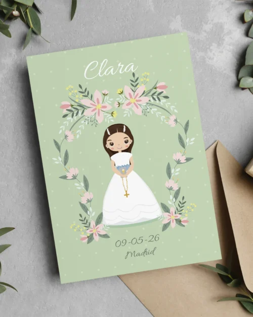 Recordatorio de primera comunión personalizado estilo clásica elegante para niña