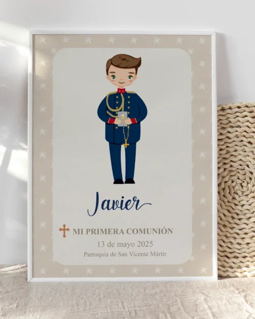 Lámina de primera comunión personalizada con uniforme de gala estilo elegante para niño
