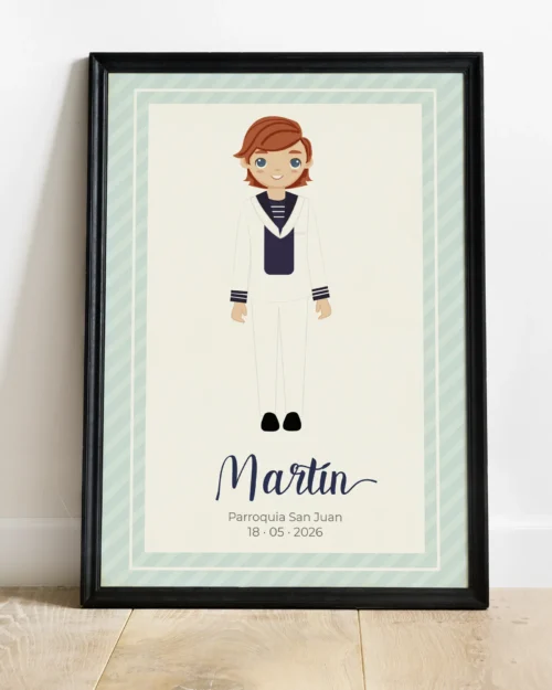 Lámina de primera comunión personalizada con niño marinero estilo clásico