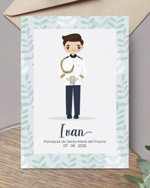 Recordatorio de primera comunión personalizado estilo clásico moderno para niño