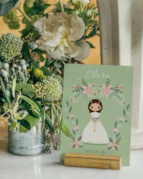 Lámina de primera comunión personalizada estilo clásica elegante para niña