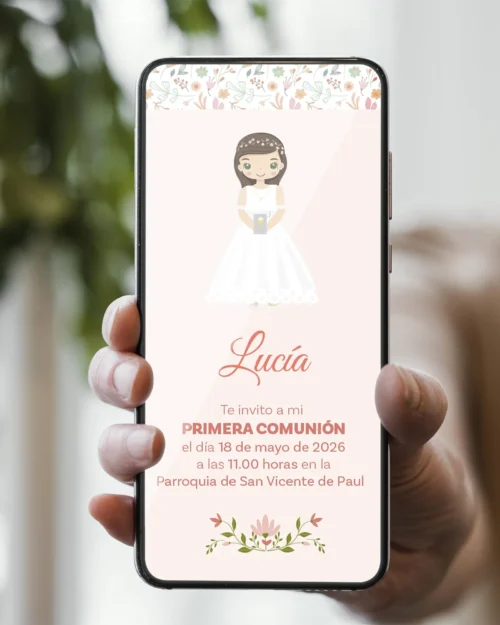 Recordatorio de Primera Comunión personalizado – Modelo Bohemia Dulce