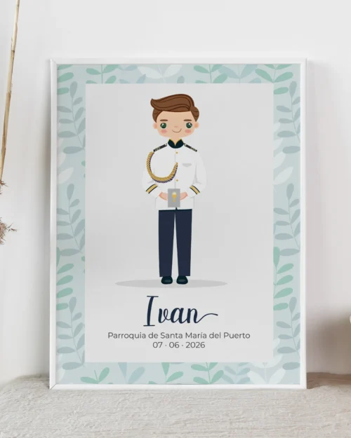 Lámina de primera comunión personalizada estilo clásico moderno para niño