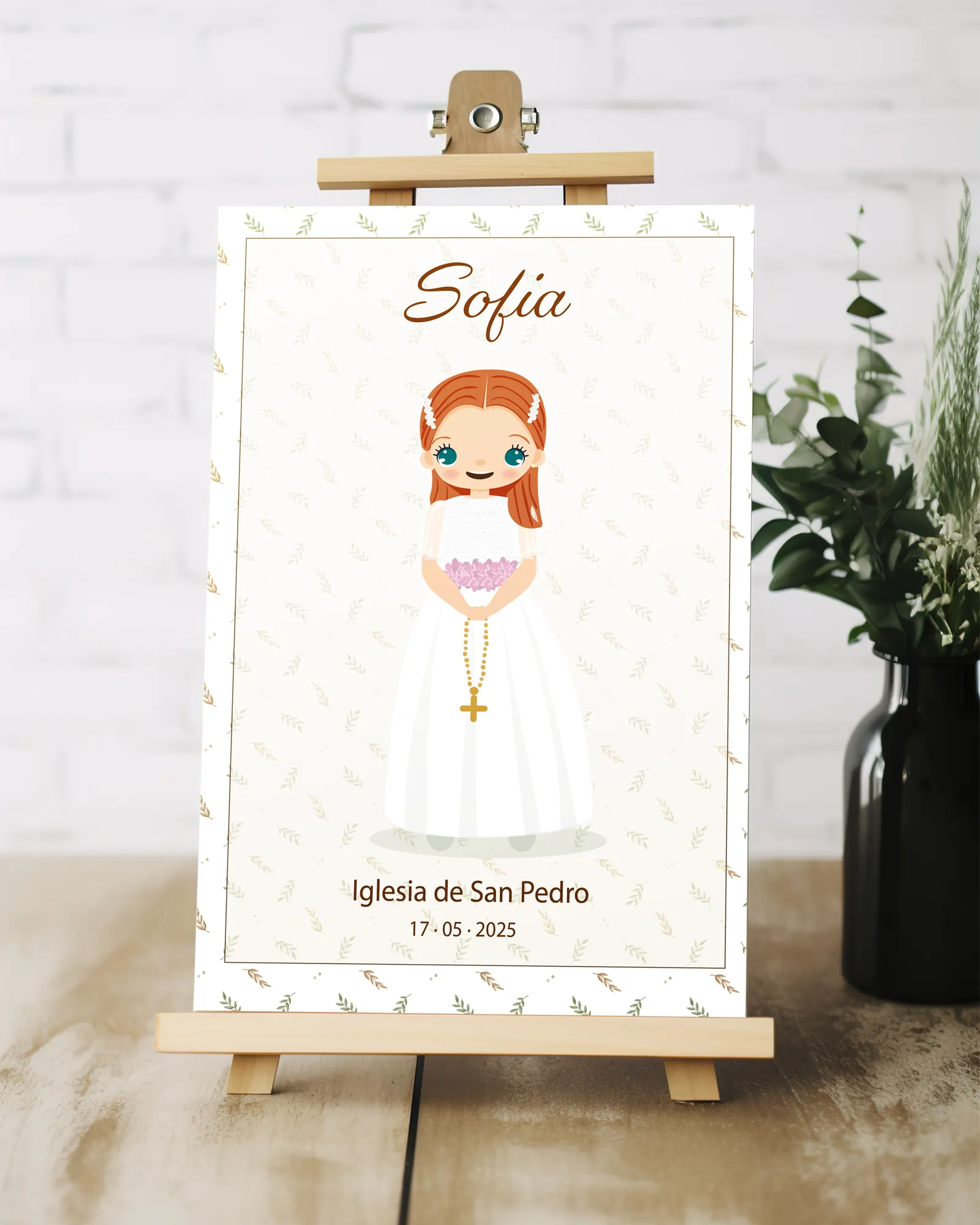 Lámina de primera comunión personalizada estilo elegancia natural para niña