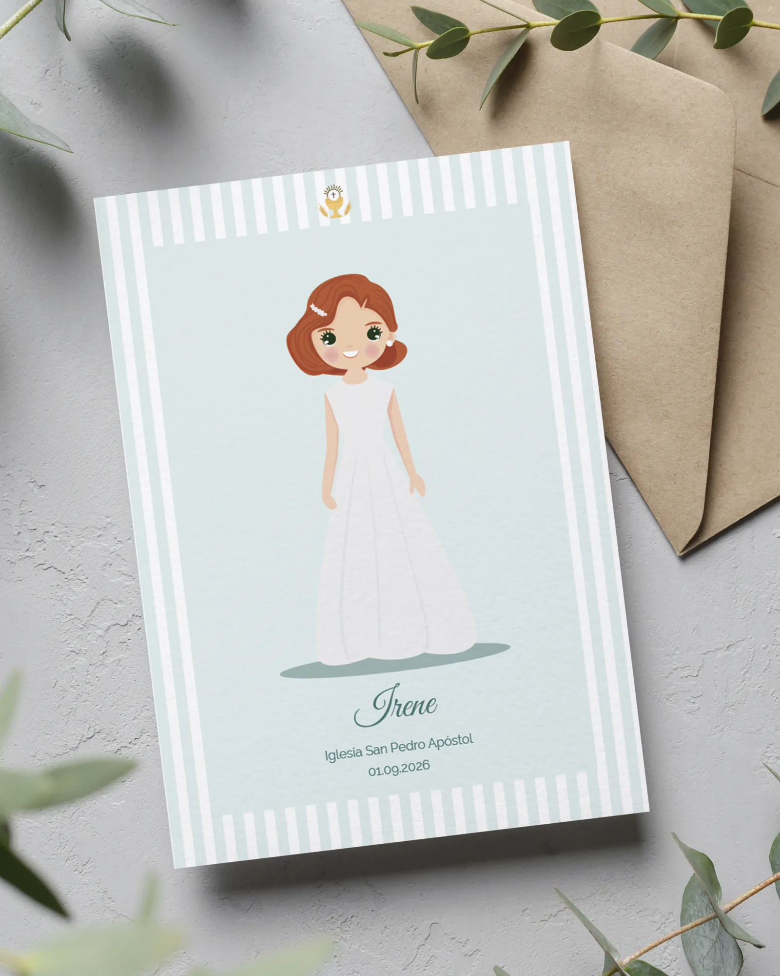 Recordatorio de Primera Comunión personalizado – Modelo Moderna Chic