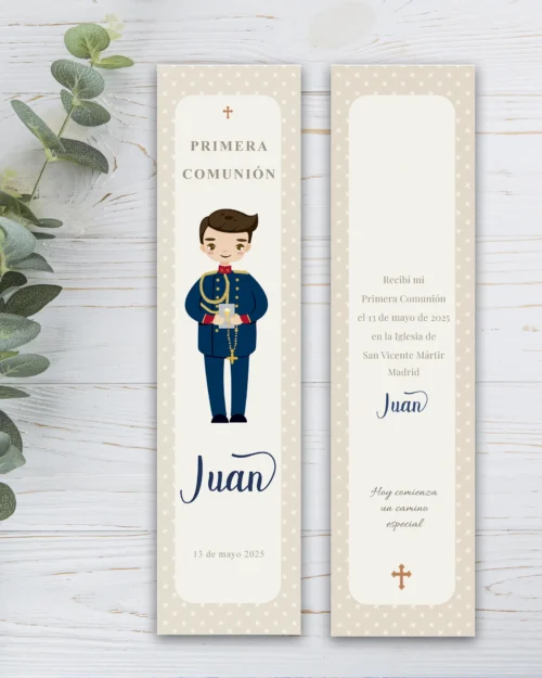 Marcapáginas de primera comunión personalizado estilo guardia civil gala para niño