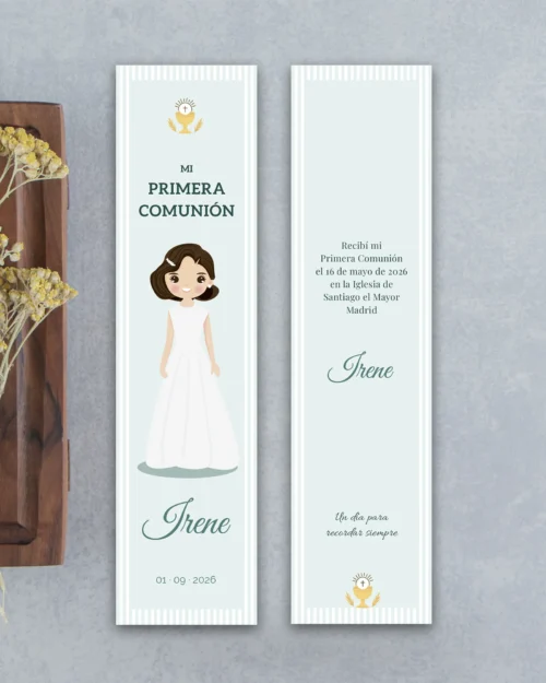 Marcapáginas de primera comunión personalizado estilo moderna chic para niña