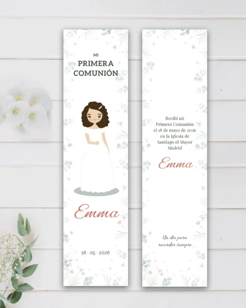 Marcapáginas de primera comunión personalizado estilo rizos soñadores para niña