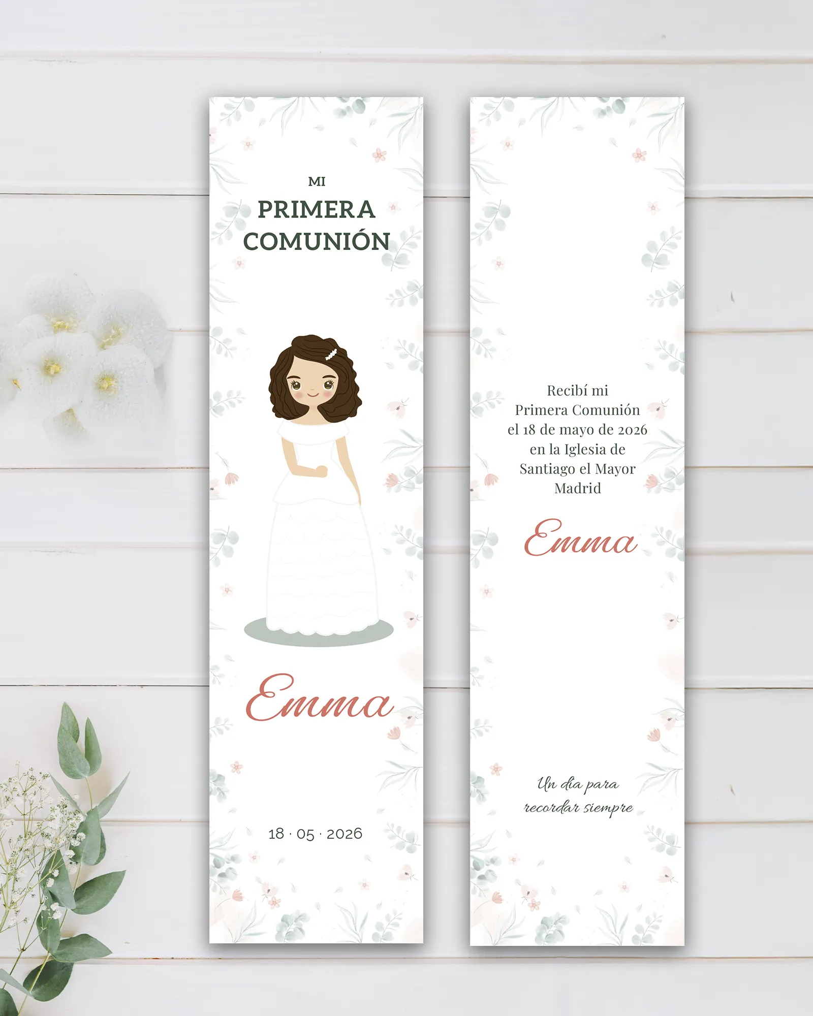 Marcapáginas de primera comunión personalizado estilo rizos soñadores para niña