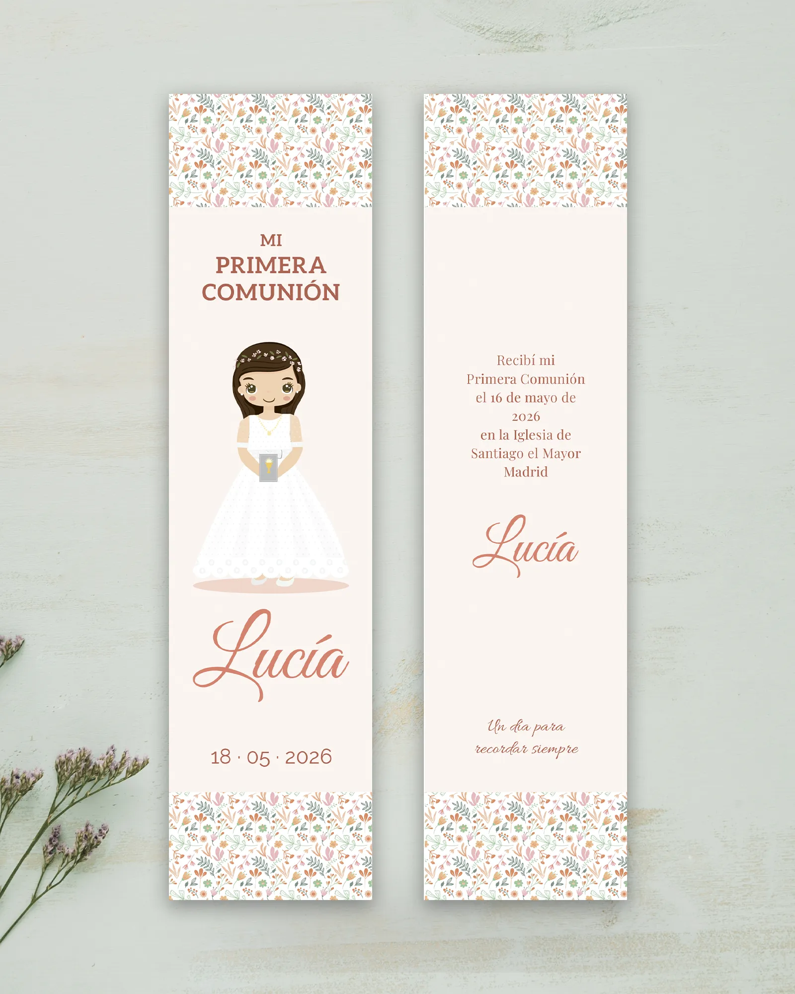 Marcapáginas de primera comunión personalizado estilo bohemia dulce para niña