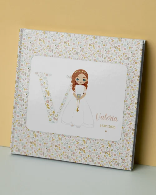 Libro de Firmas de primera comunión personalizado estilo floral romántica para niña