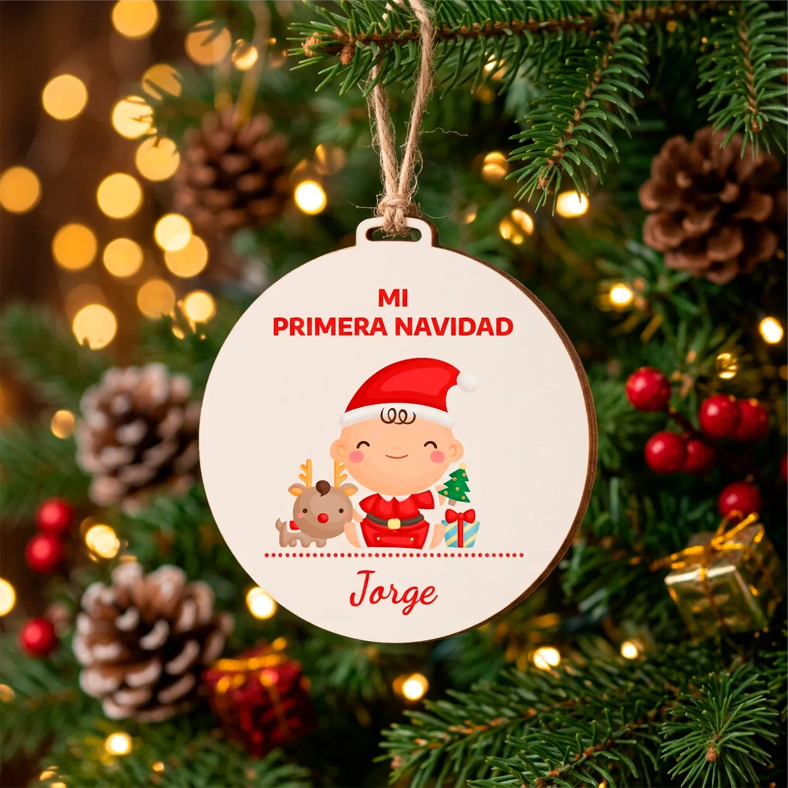 Adorno Mi primera Navidad personalizado con bebé y nombre - Imagen 2