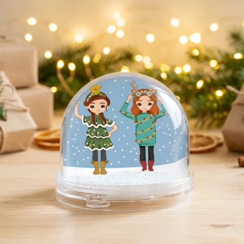Bola de nieve personalizada con dos chicas navideñas y foto
