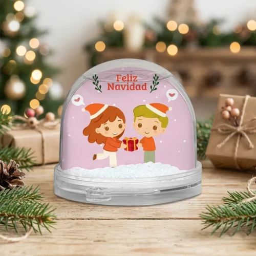 Bola de nieve personalizada con niño, niña y foto