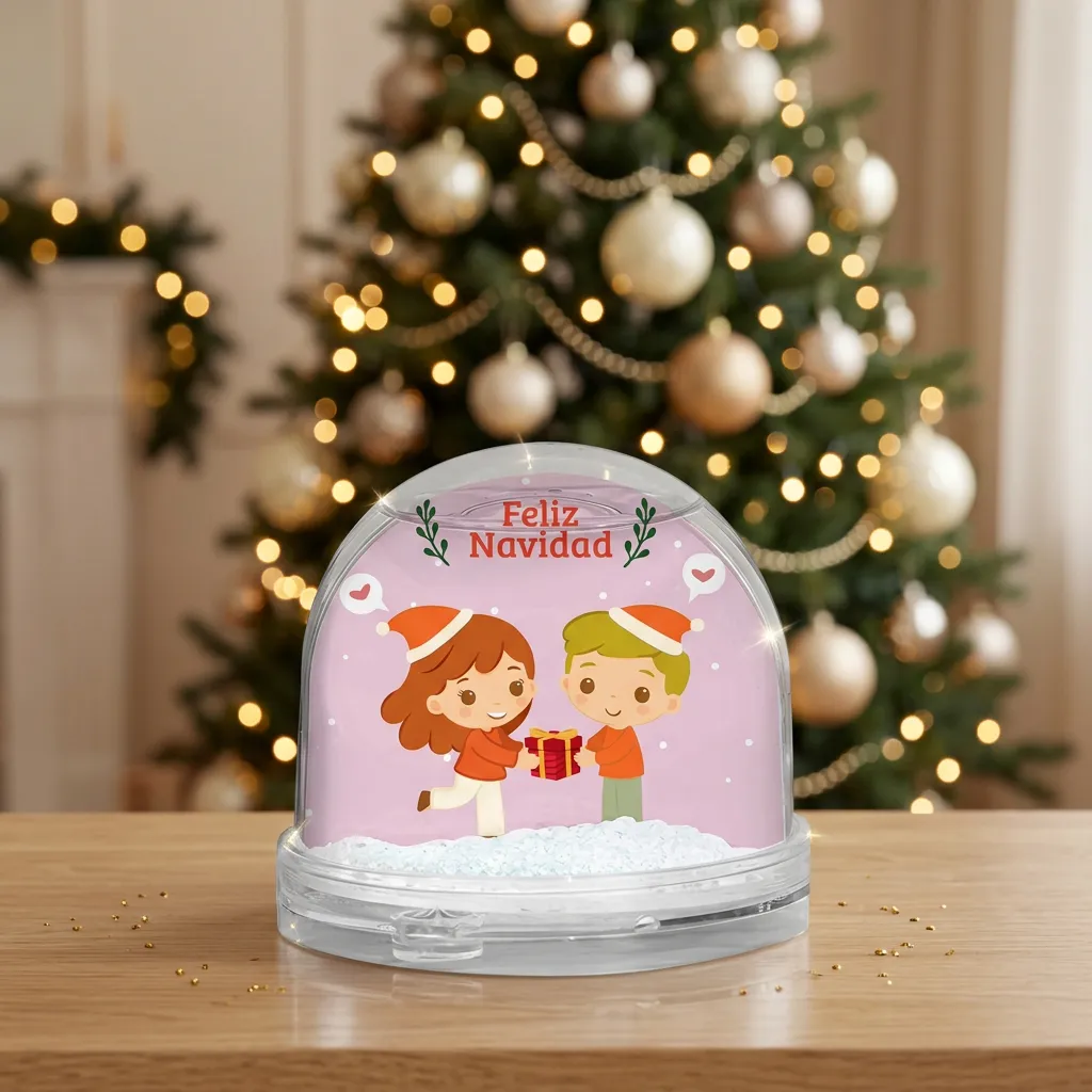 Bola de nieve personalizada con niño, niña y foto - Imagen 2