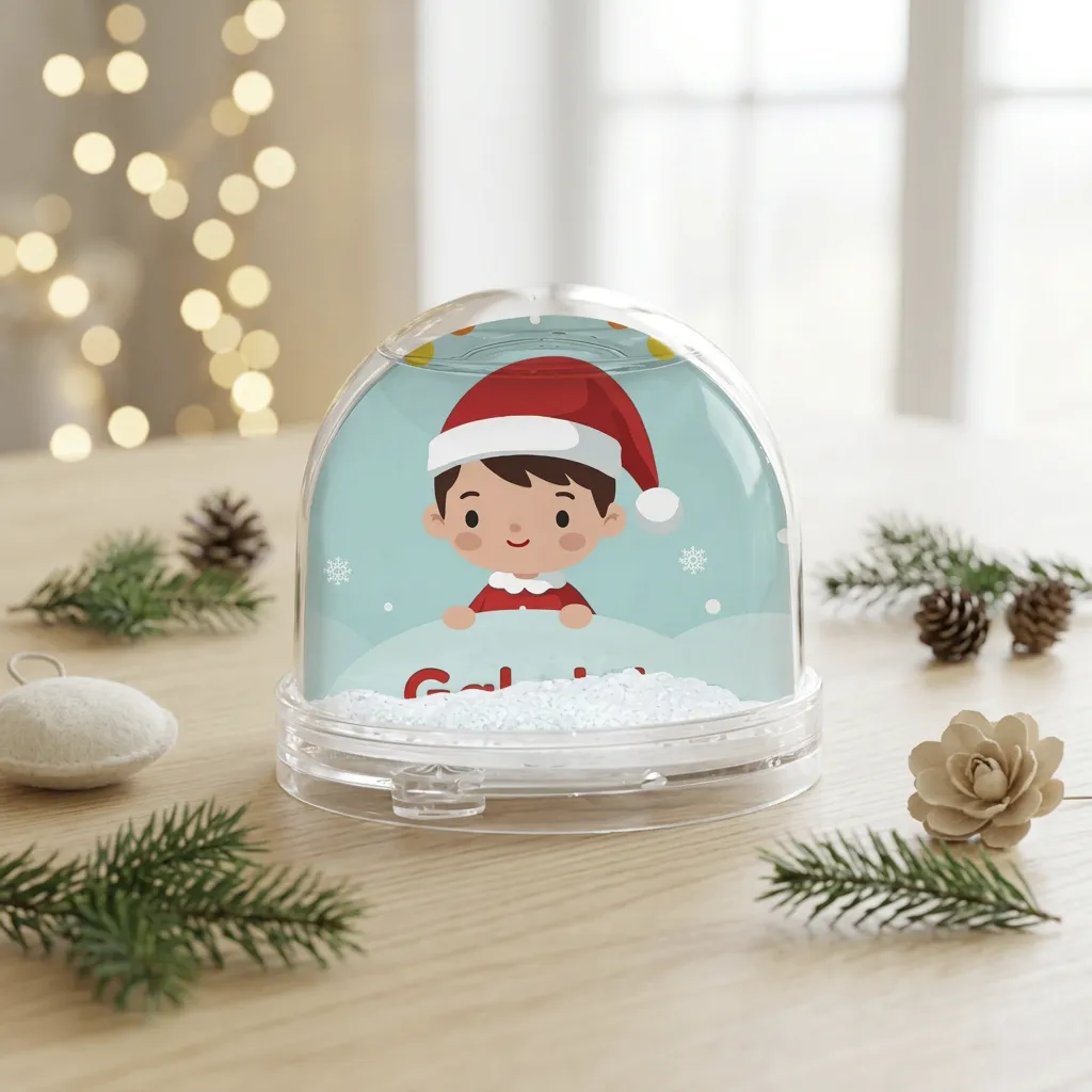 Bola de nieve personalizada con niño o niña navideño y foto - Imagen 2