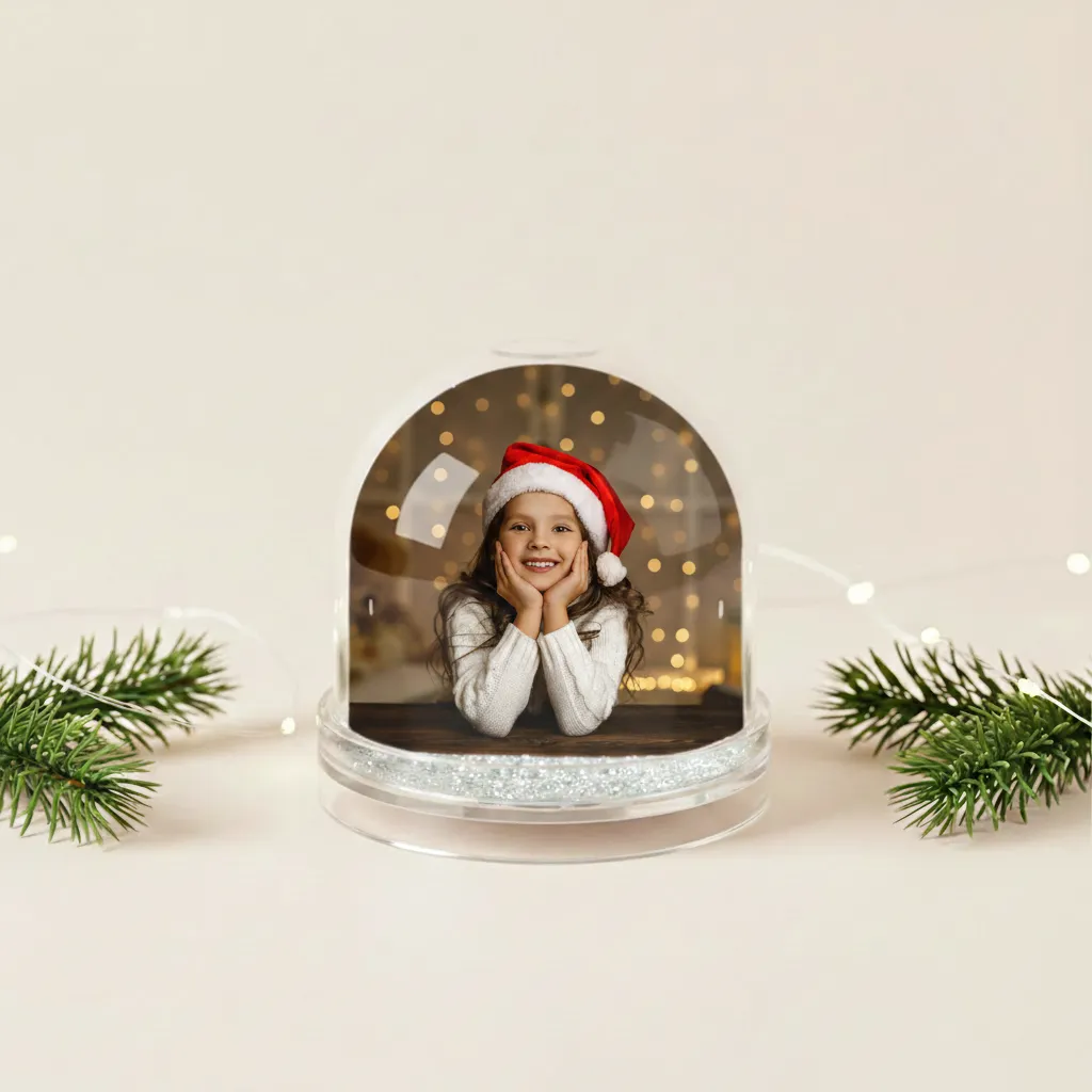 Bola de nieve personalizada con niña reno, cervatillo y foto - Imagen 3