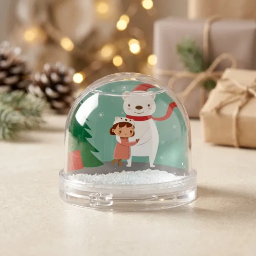 Bola de nieve personalizada con niña, oso polar y foto