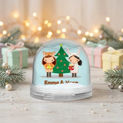 Bola de nieve personalizada con dos peques navideñas y foto