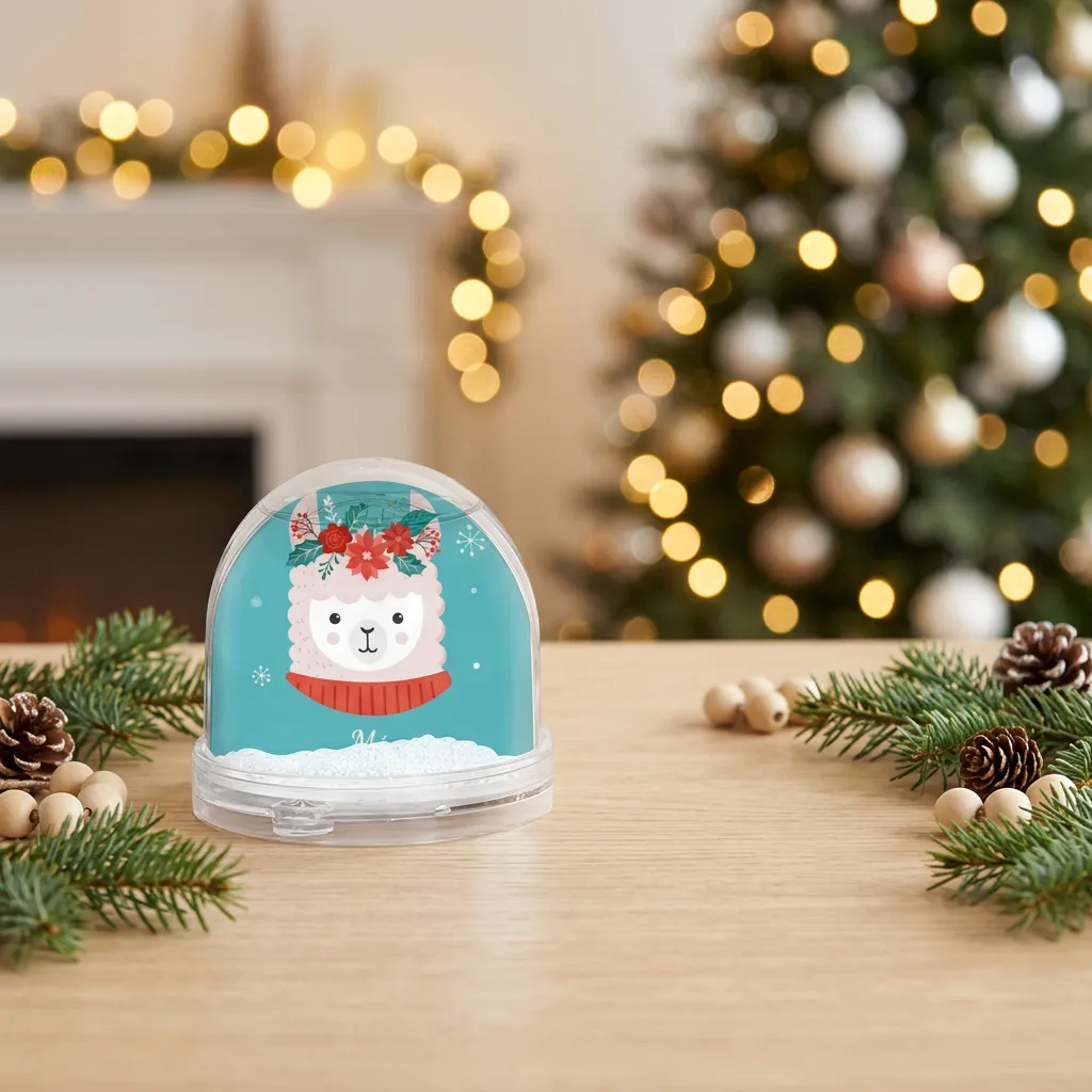 Bola de nieve personalizada con animalito navideño y foto - Imagen 2