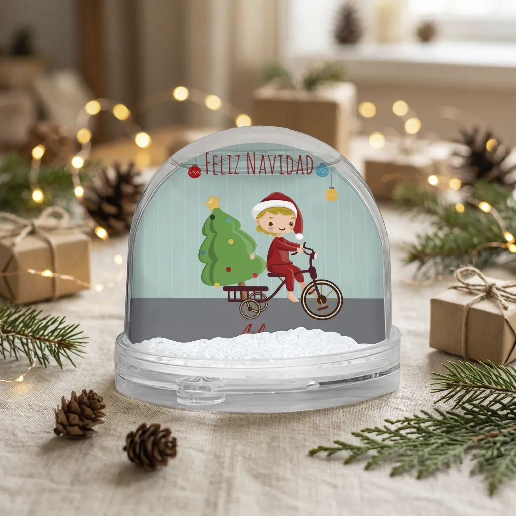 Bola de nieve personalizada con niño o niña en bici y foto - Imagen 2