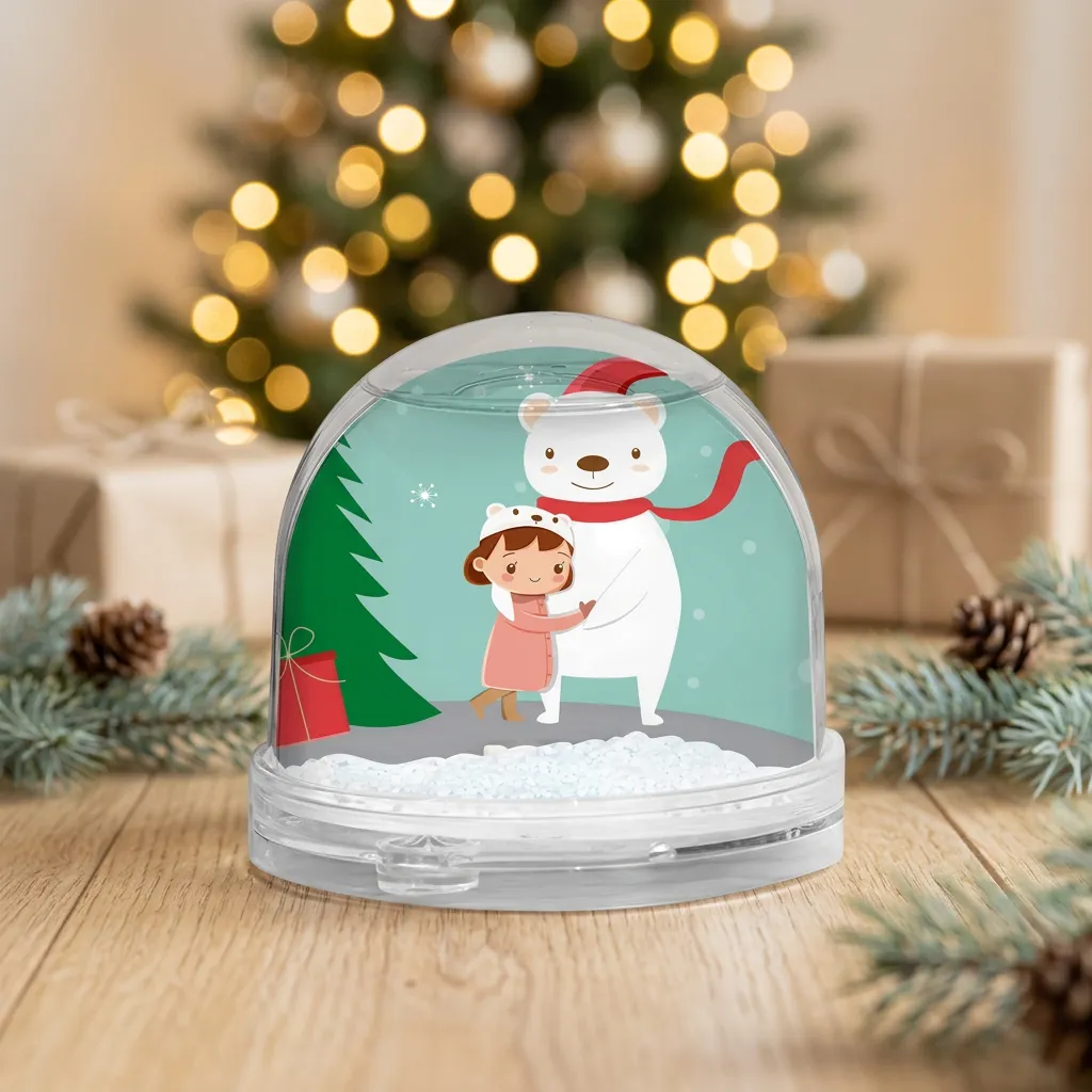 Bola de nieve personalizada con niña, oso polar y foto - Imagen 2