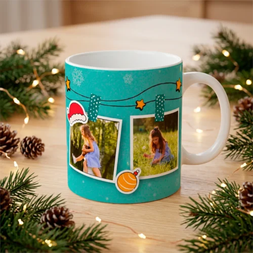 Taza de Navidad personalizada con cuatro fotos