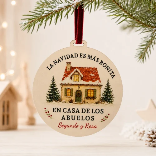 Adorno navideño de madera personalizado para abuelos, colgado en un árbol de Navidad.