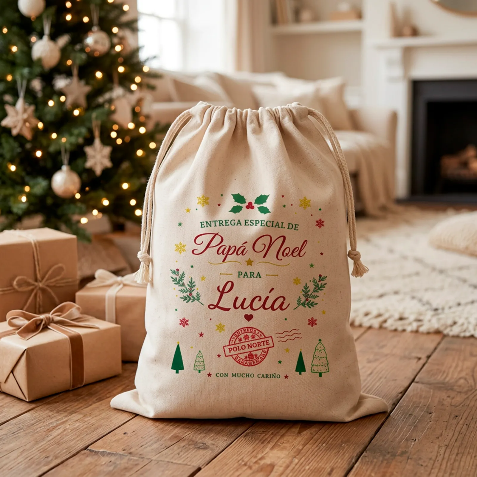 Saco de Papá Noel personalizado con nombre