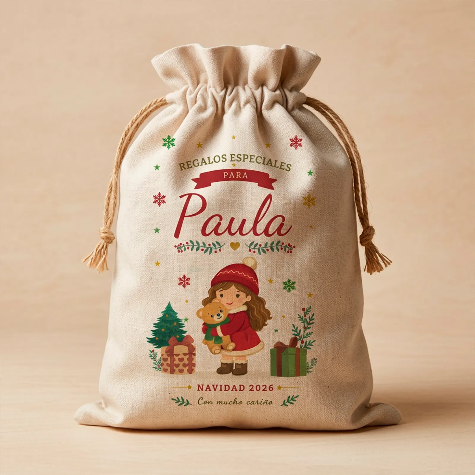 Saco de Navidad personalizado con niña y nombre - Imagen 3