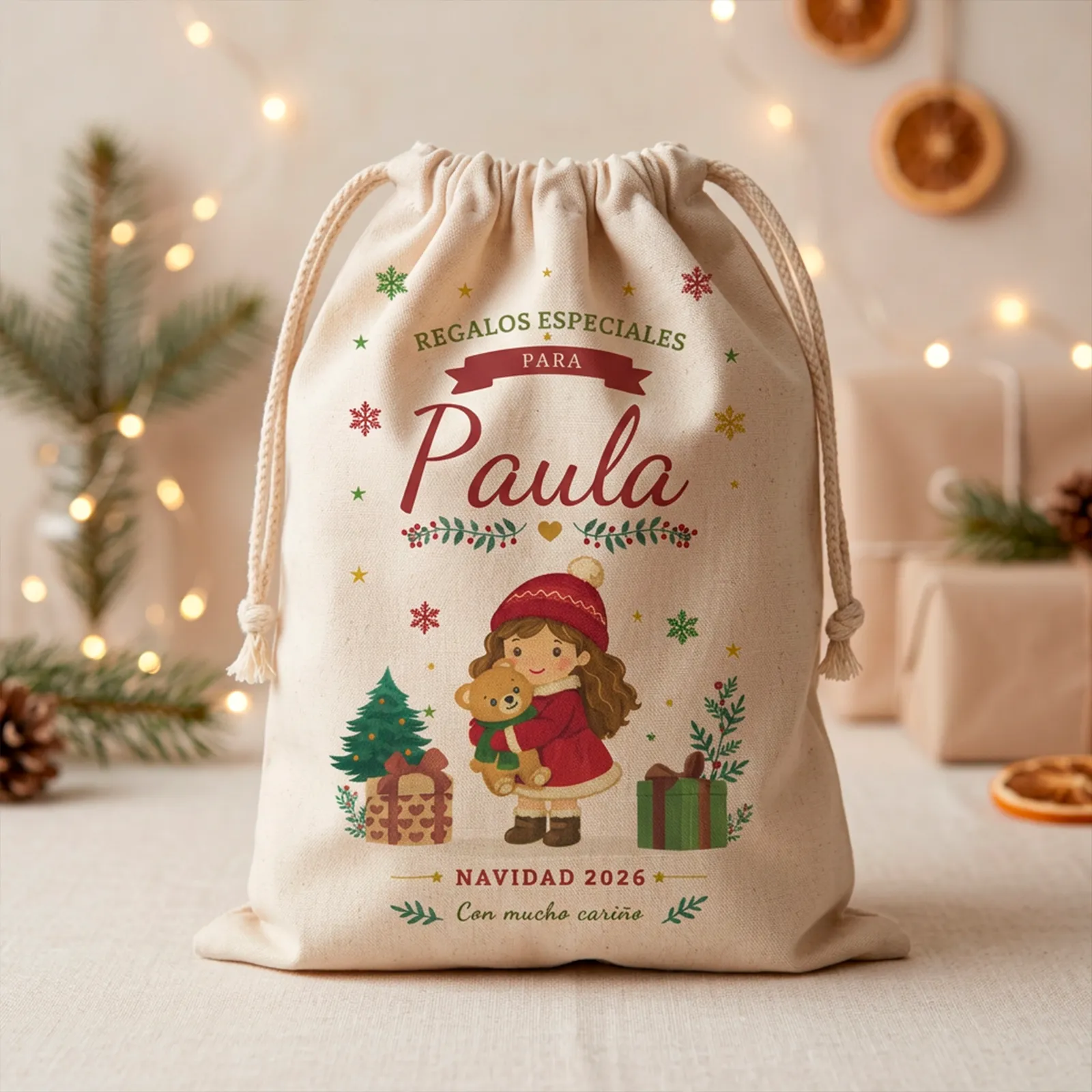 Saco de Navidad personalizado con niña y nombre